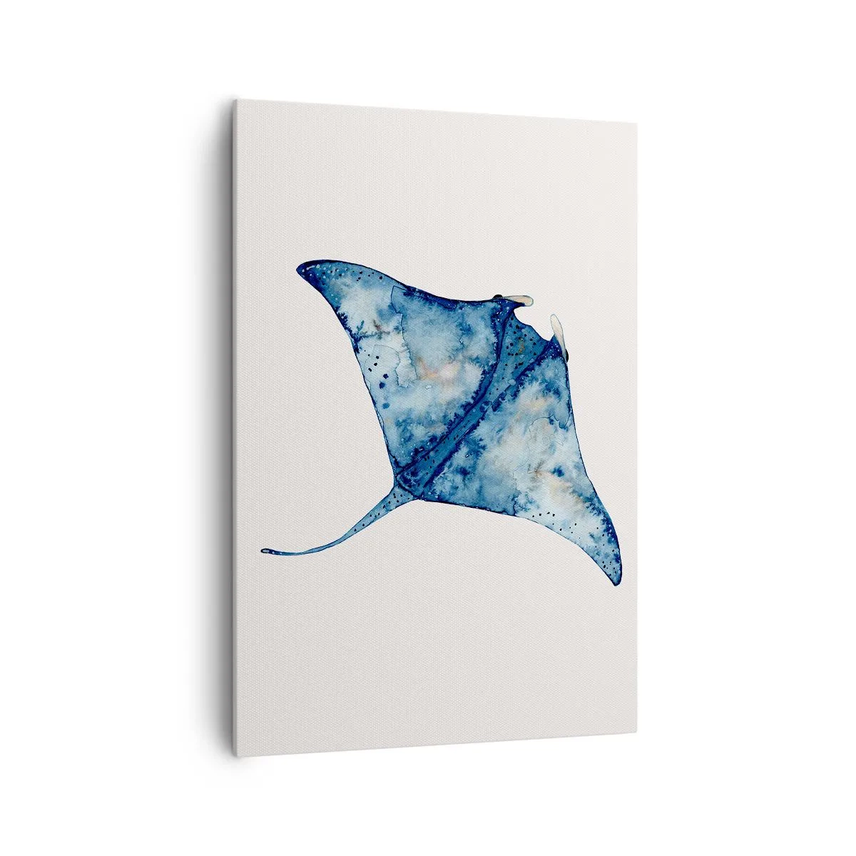 Impression sur toile - Image sur toile - Raie bleue à l'aquarelle sur fond blanc - 70x100cm - La vie en bleu - Décoration murale moderne pour le salon et la chambre ARTTOR