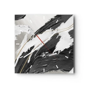 Horloge murale - Pendule murale - Coups de pinceau noirs et blancs avec une subtile touche dorée - 30x30cm - L'abstraction à grande échelle - Décoration murale moderne pour le salon et la chambre ARTTOR