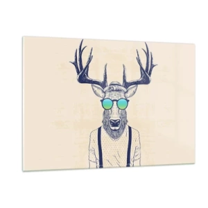 Impression sur verre - Image sur verre - Un cerf élégant portant des lunettes de soleil sur un fond clair - 120x80cm - A qui vous attendiez-vous ? - Décoration murale moderne pour le salon et la chambre ARTTOR