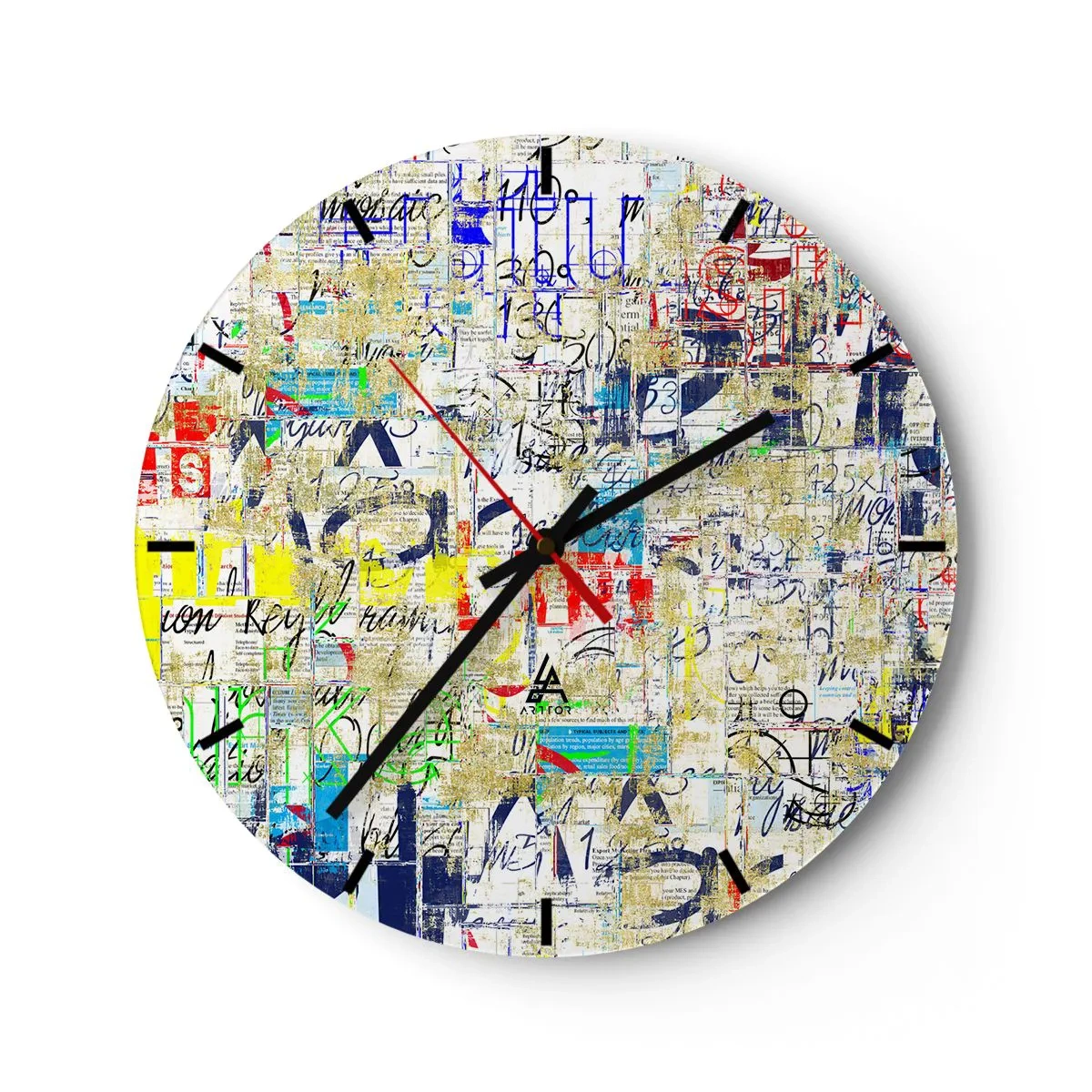 Horloge murale - Pendule murale - Typographie abstraite aux couleurs vives - 30x30cm - Ca fait juste plaisir aux yeux - Décoration murale moderne pour le salon, la cuisine et la chambre ARTTOR