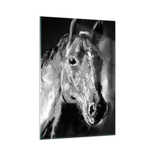 Impression sur verre - Image sur verre - Portrait d'un cheval dans un style dynamique en noir et blanc - 80x120cm - L'éclat d'une âme noble - Décoration murale moderne pour le salon et la chambre ARTTOR