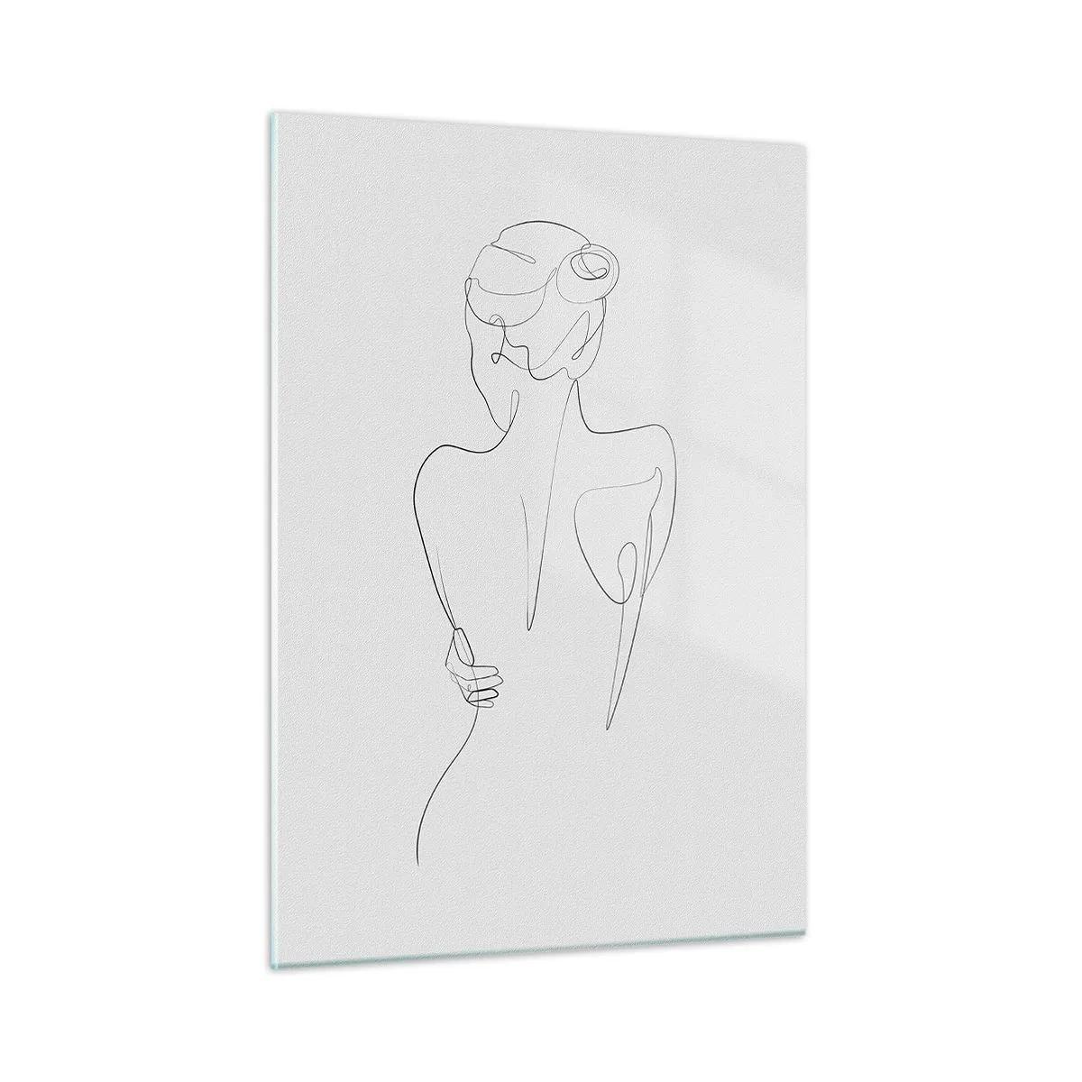 Impression sur verre - Image sur verre - Un croquis délicat d'une seule ligne d'une femme de dos. - 50x70cm - Musique corporelle - Décoration murale moderne pour le salon et la chambre ARTTOR