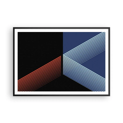 Affiche dans un cadre noir - Poster - Lignes géométriques dans les tons de rouge et de bleu - 100x70cm - Histoire simple - Décoration murale moderne pour le salon et la chambre ARTTOR