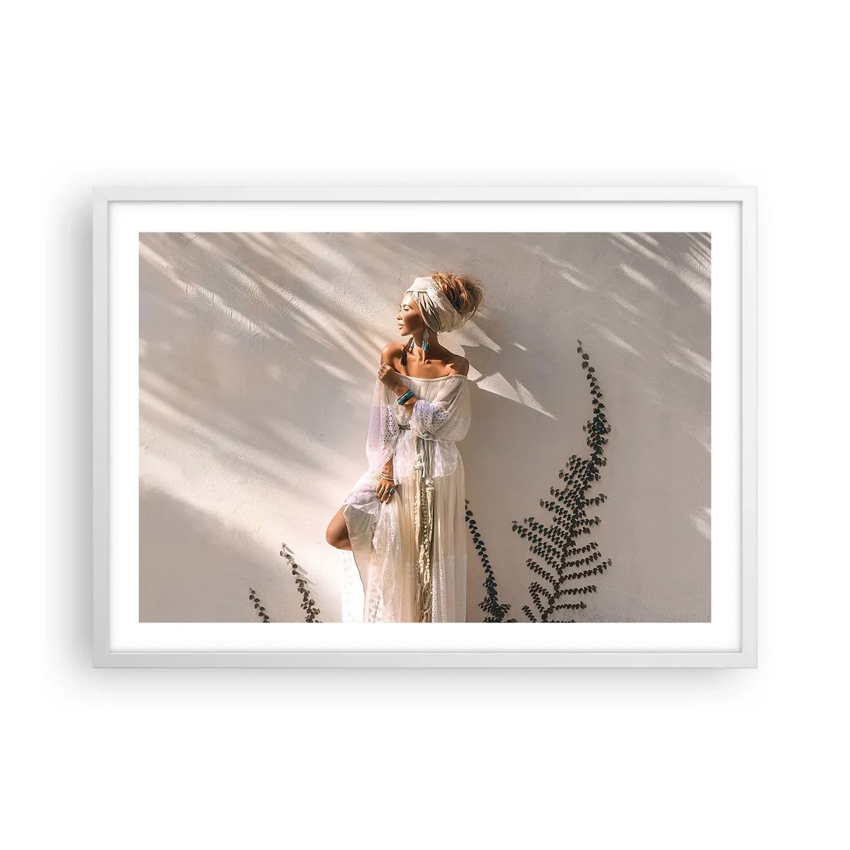 Affiche dans un cadre blanc - Poster - Le soleil et la fille - 70x50 cm