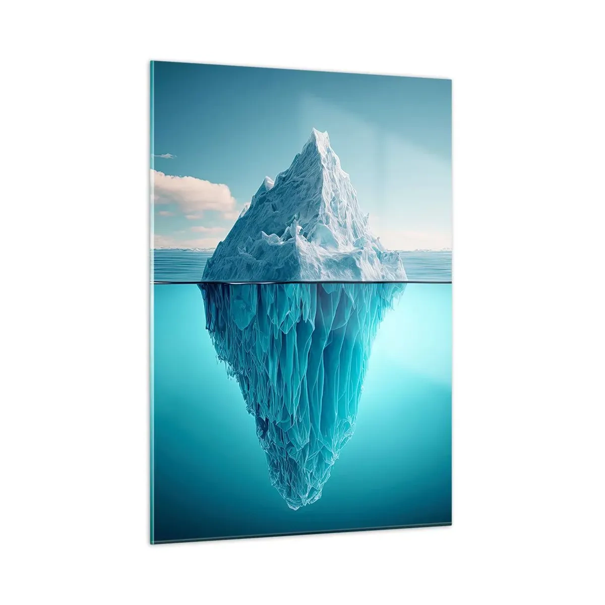 Impression sur verre - Image sur verre - Un iceberg flottant dans l'océan dont une partie est visible sous l'eau. - 50x70cm - Reine de Glace - Décoration murale moderne pour le salon et la chambre ARTTOR