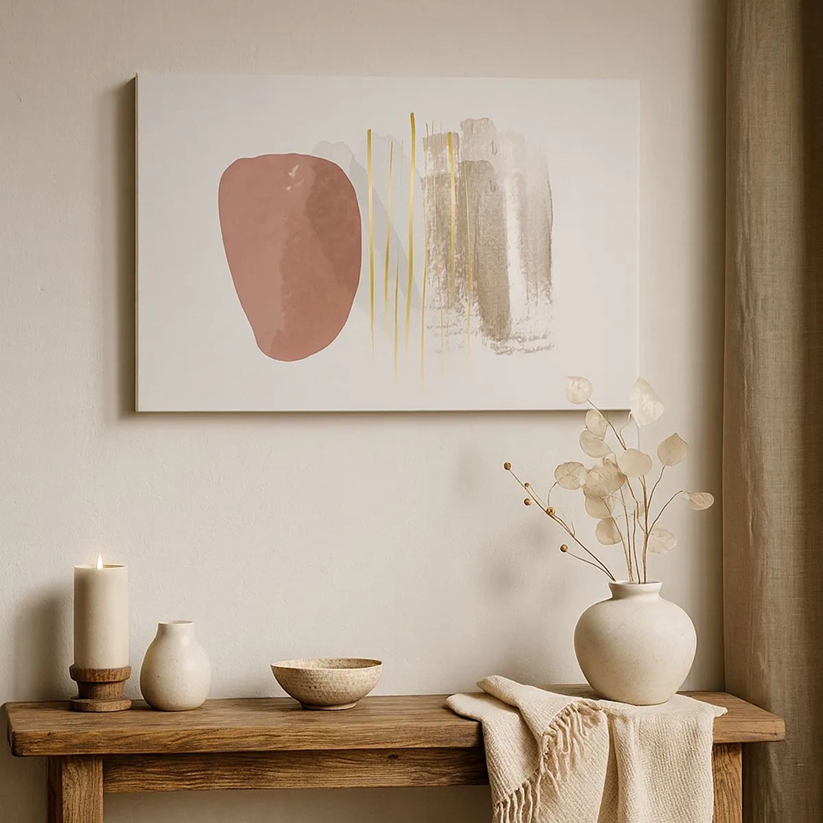 Impression sur toile - Image sur toile - Composition abstraite dans les tons beige et or - 70x50cm - Colonnade abstraite - Décoration murale moderne pour le salon et la chambre ARTTOR