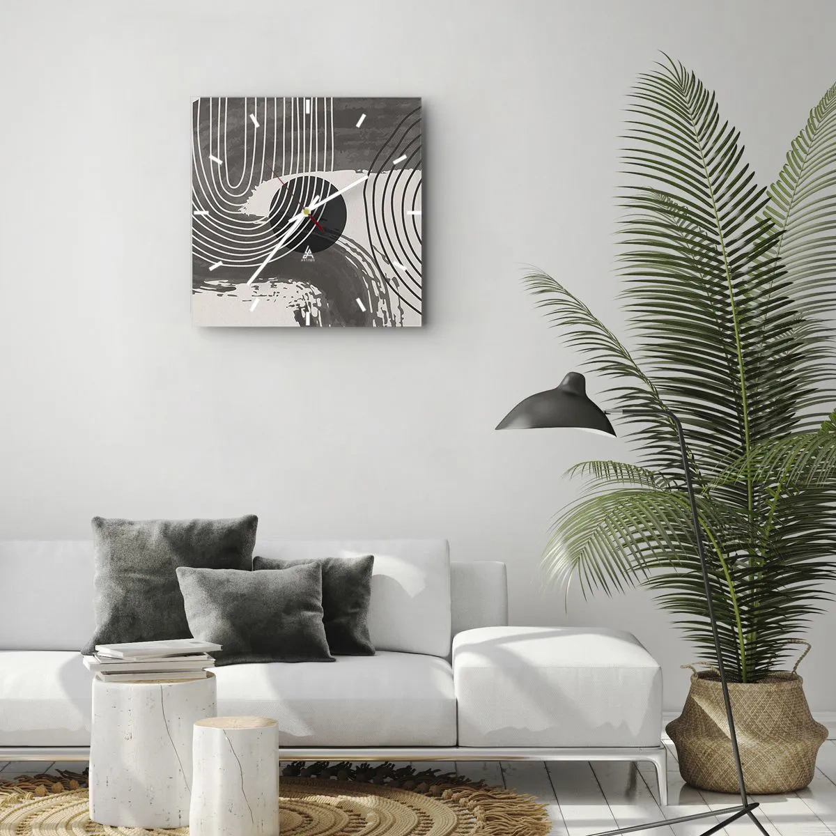 Horloge murale - Pendule murale - Lignes géométriques et ovales dans des tons monochromes - 30x30cm - L'ovale gagne - Décoration murale moderne pour le salon et la chambre ARTTOR