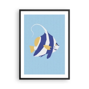 Affiche dans un cadre noir - Poster - Un graphique minimaliste d'un poisson exotique sur fond bleu. - 50x70cm - Miss eaux tropicales - Décoration murale moderne pour le salon et la chambre ARTTOR