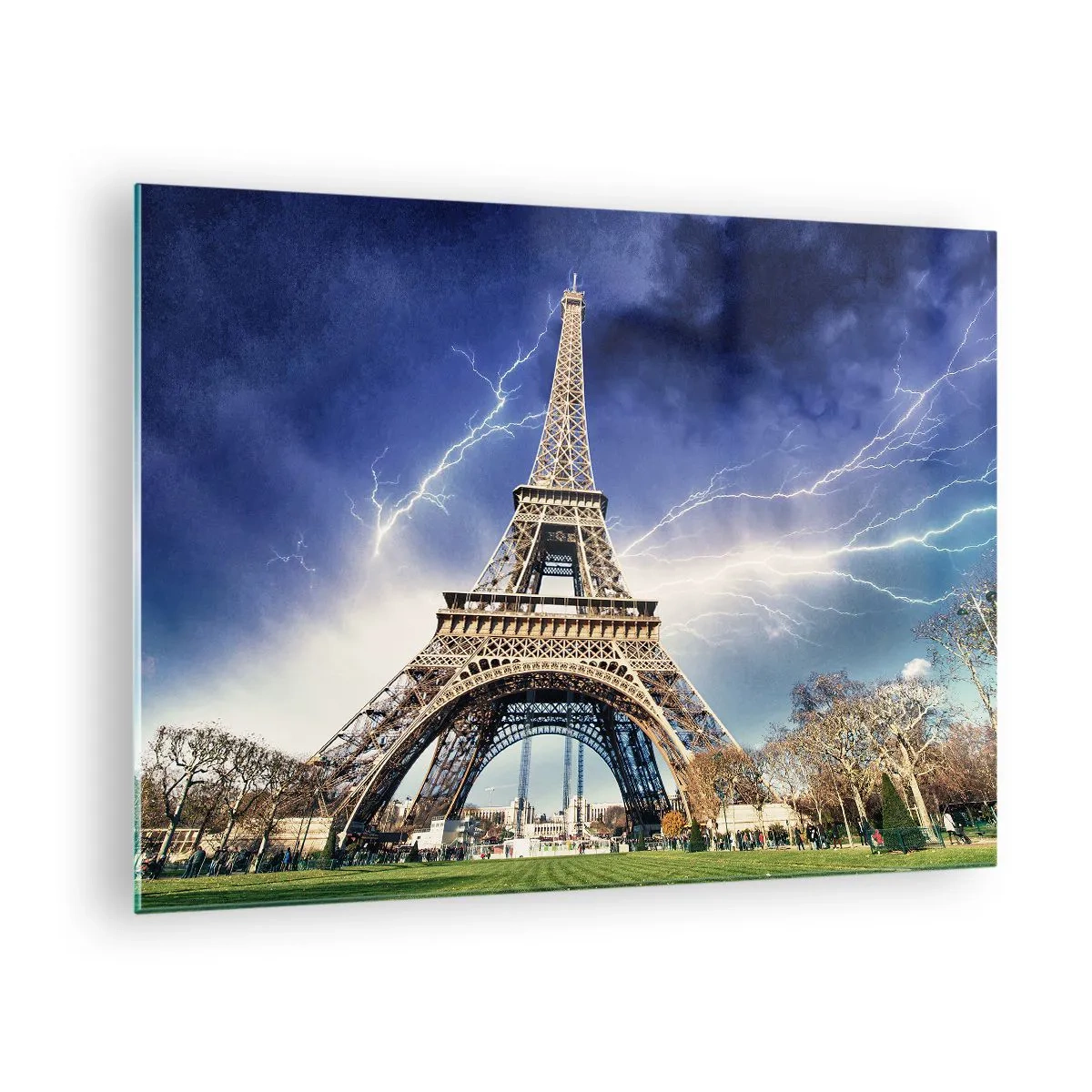 Impression sur verre - Image sur verre - La Tour Eiffel entourée d'éclairs par temps nuageux - 70x50cm - Maître des tempêtes - Décoration murale moderne pour le salon et la chambre ARTTOR