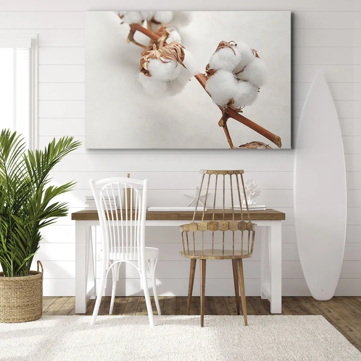 Impression sur toile - Image sur toile - Un brin de coton sur un fond subtil - 100x70cm - Seulement caliner - Décoration murale moderne pour le salon et la chambre ARTTOR