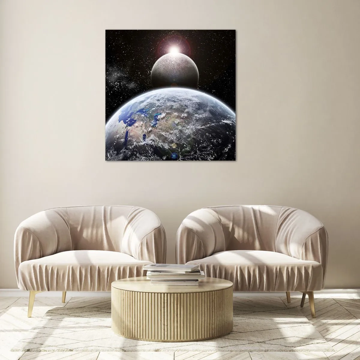 Impression sur verre - Image sur verre - Paysage cosmique - lever de soleil - 30x30 cm