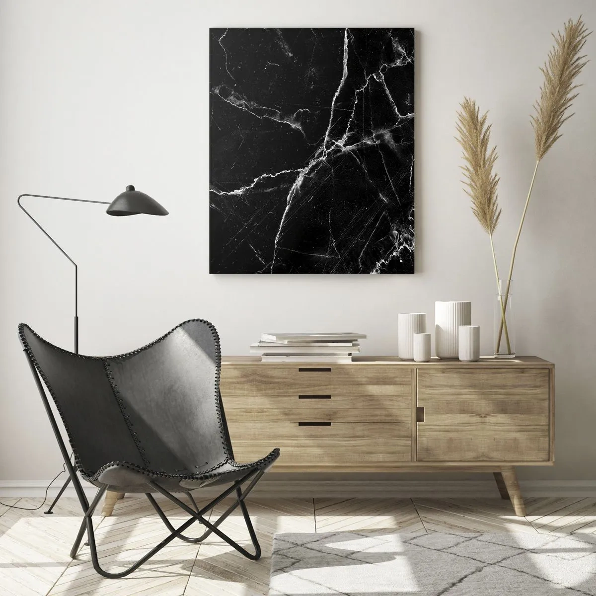 Impression sur verre - Image sur verre - Marbre noir avec des veines blanches dans les détails - 70x100cm - La vie secrète de la pierre - Décoration murale moderne pour le salon et la chambre ARTTOR
