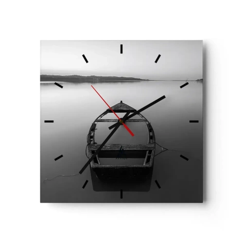 Horloge murale - Pendule murale - Un bateau solitaire sur un lac calme dans des tons de noir et blanc - 30x30cm - Nostalgie et mélancolie - Décoration murale moderne pour le salon et la chambre ARTTOR