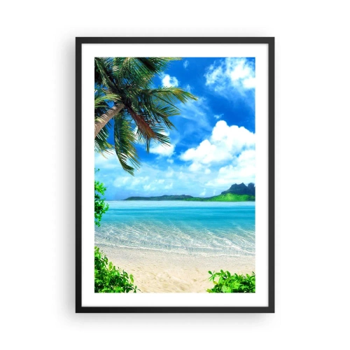 Affiche dans un cadre noir - Poster - Plage tropicale avec palmiers et mer azur - 50x70cm - L'azur des tropiques - Décoration murale moderne pour le salon et la chambre ARTTOR