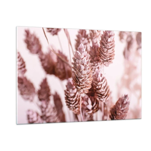 Impression sur verre - Image sur verre - Épis d'herbe séchée dans des tons rose poudré - 120x80cm - Apparemment discret - Décoration murale moderne pour le salon et la chambre ARTTOR