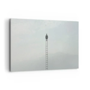 Impression sur toile - Image sur toile - Un homme sur une échelle s'élevant vers le ciel - 120x80cm - Se soulever au-dessus - Décoration murale moderne pour le salon et la chambre ARTTOR