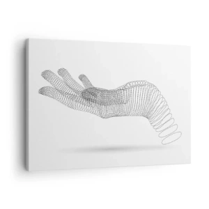 Impression sur toile - Image sur toile - Une illustration minimaliste d'une main faite de points noirs sur fond blanc. - 70x50cm - La main ressort - Décoration murale moderne pour le salon et la chambre ARTTOR
