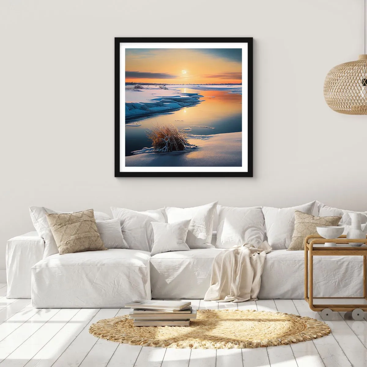 Affiche dans un cadre noir - Poster - Coucher de soleil d'hiver - 60x60 cm