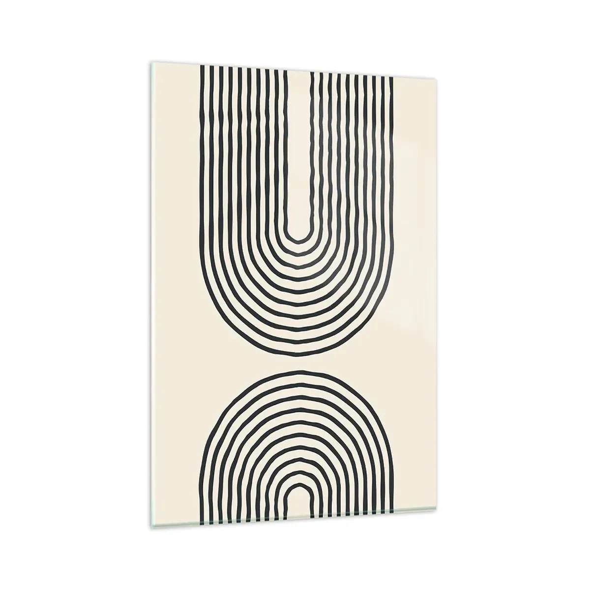 Impression sur verre - Image sur verre - Motif géométrique abstrait avec des lignes symétriques sur un fond clair - 80x120cm - Dans un instant... - Décoration murale moderne pour le salon et la chambre ARTTOR