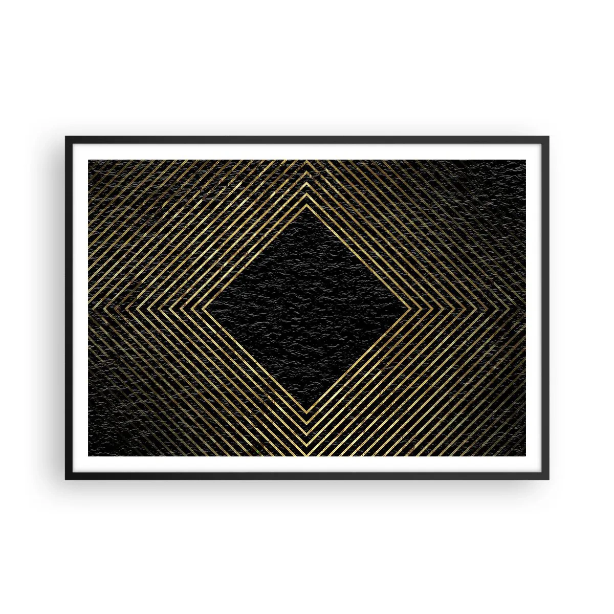 Affiche dans un cadre noir - Poster - Fond noir avec un motif géométrique de lignes dorées - 100x70cm - Géométrie dans un style glamour - Décoration murale moderne pour le salon et la chambre ARTTOR