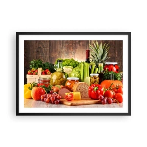 Affiche dans un cadre noir - Poster - Fruits, légumes et produits alimentaires colorés - 70x50cm - Fumé, cuit au four et mariné - Décoration murale moderne pour le salon et la chambre ARTTOR