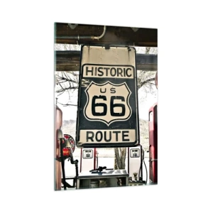 Impression sur verre - Image sur verre - Station-service historique de la Route 66 - 80x120cm - Voyage rétro américain - Décoration murale moderne pour le salon et la chambre ARTTOR