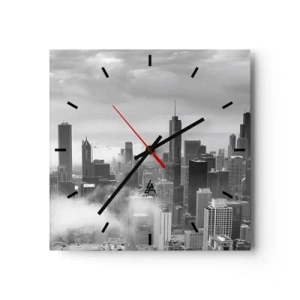 Horloge murale - Pendule murale - Panorama de la ville avec des gratte-ciels dans les nuages en noir et blanc - 30x30cm - Paysage américain - Décoration murale moderne pour le salon et la chambre ARTTOR