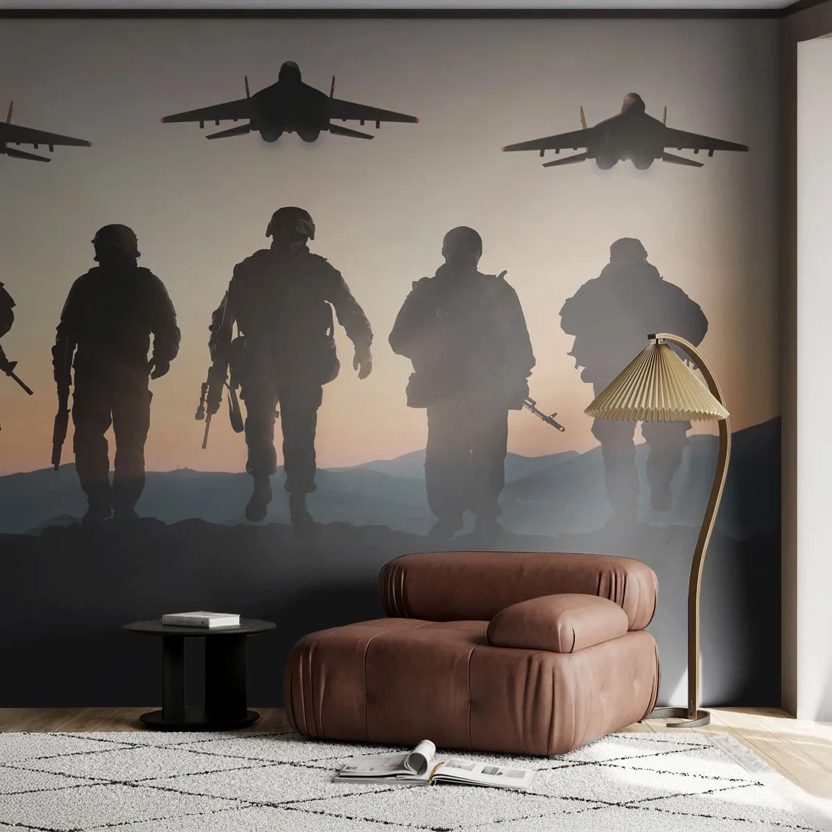 Papier Peint Photo Premium Sand - Soldats et combattants au soleil couchant - 100x70cm - Bienvenue dans notre monde - Décoration murale moderne pour le salon et la chambre ARTTOR