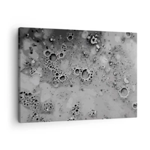 Impression sur toile - Image sur toile - Motif de bulles abstrait noir et blanc - 70x50cm - Comme un paysage lunaire - Décoration murale moderne pour le salon et la chambre ARTTOR