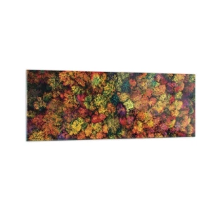 Impression sur verre - Image sur verre - Couronnes d'arbres colorées dans la palette d'automne - 140x50cm - Bouquet d'arbres automnal - Décoration murale moderne pour le salon et la chambre ARTTOR