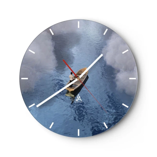 Horloge murale - Pendule murale - Une silhouette dans un bateau flottant sur une eau calme parmi les nuages - 30x30cm - Vie – voyage – inconnu - Décoration murale moderne pour le salon, la cuisine et la chambre ARTTOR