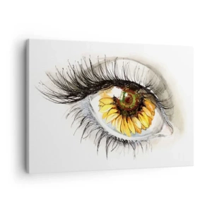 Impression sur toile - Image sur toile - Œil artistique avec un iris en forme de tournesol - 70x50cm - Un look aussi chaud que l'été - Décoration murale moderne pour le salon et la chambre ARTTOR