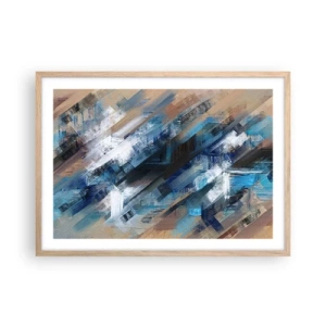 Affiche dans un chêne clair - Poster - Diagonale de bleus - 70x50 cm