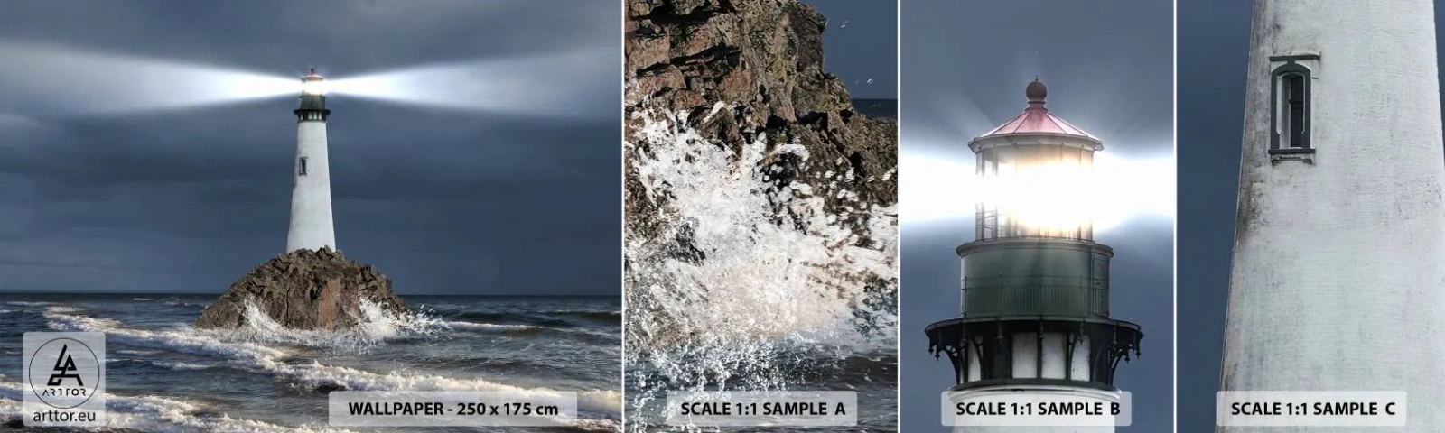 Échantillon De Papier Peint Standard Eco - I… i… ici ! - Paysage, Phare, Île - 100x30 cm