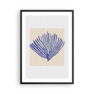 Affiche dans un cadre noir - Poster - Graphique stylisé d'une plante marine en forme d'éventail - 50x70cm - Éventail bleu - Décoration murale moderne pour le salon et la chambre ARTTOR