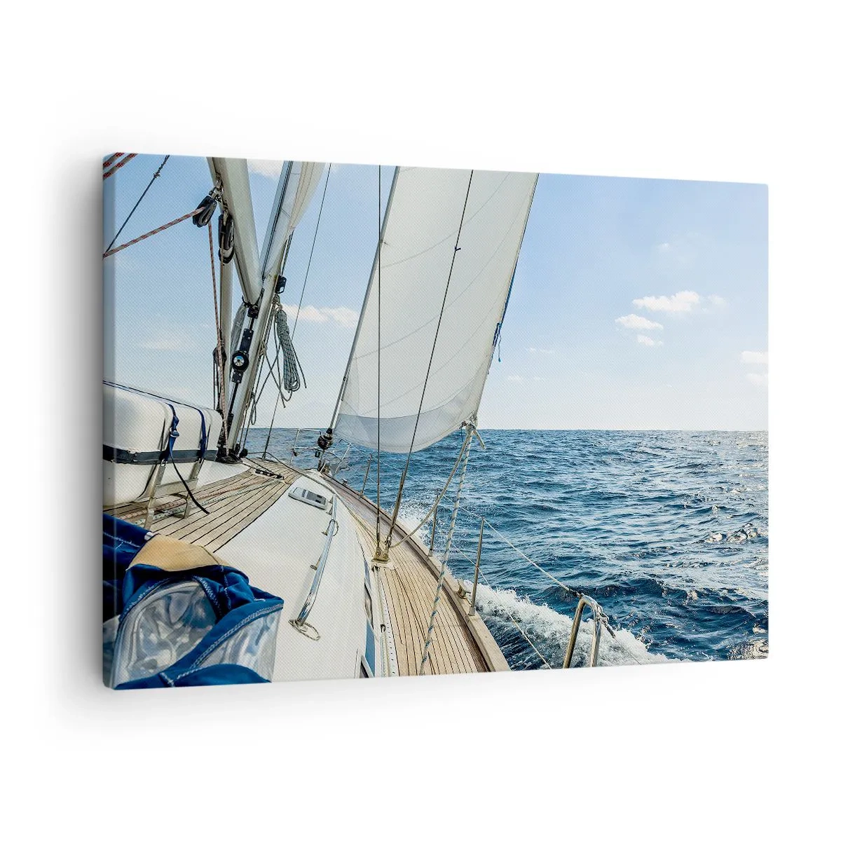 Impression sur toile - Image sur toile - Un voilier sur une mer calme sous un ciel bleu - 70x50cm - Ohé, l'aventure - Décoration murale moderne pour le salon et la chambre ARTTOR
