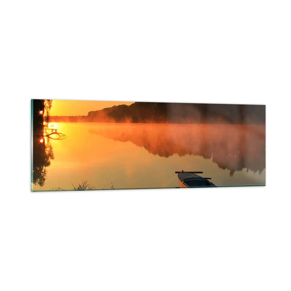 Impression sur verre - Image sur verre - Lever du soleil sur l'eau comme un miroir - 90x30 cm