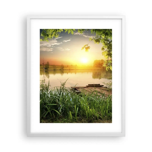 Affiche dans un cadre blanc - Poster - Paysage dans un cadre verdoyant - 40x50 cm