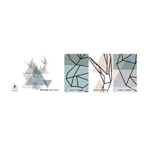 Échantillon de Papier Peint Autocollant Deluxe Sticker - Dans une forêt géométrique - Abstraction, Cerf, Graphique - 100x30 cm