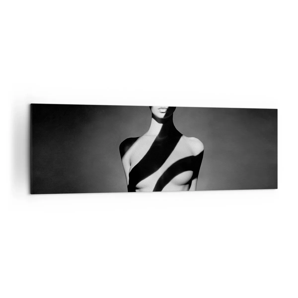Impression sur toile - Image sur toile - Portrait noir et blanc d'une femme dans l'ombre et la lumière - 160x50cm - Dans la brillance et l'ombre - Décoration murale moderne pour le salon et la chambre ARTTOR