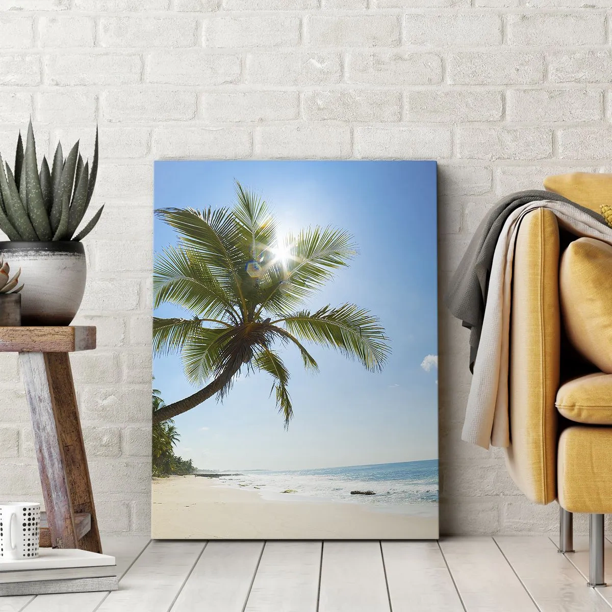 Impression sur toile - Image sur toile - Une plage avec des palmiers dans un paysage tropical - 70x100cm - Ne rien montrer à personne - Décoration murale moderne pour le salon et la chambre ARTTOR