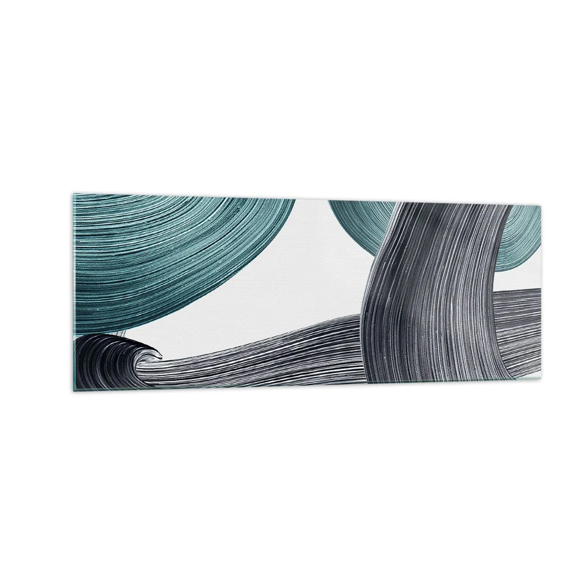 Impression sur verre - Image sur verre - Lignes abstraites fluides dans des tons de vert et de gris - 140x50cm - Sentiers émeraude et noirs - Décoration murale moderne pour le salon et la chambre ARTTOR