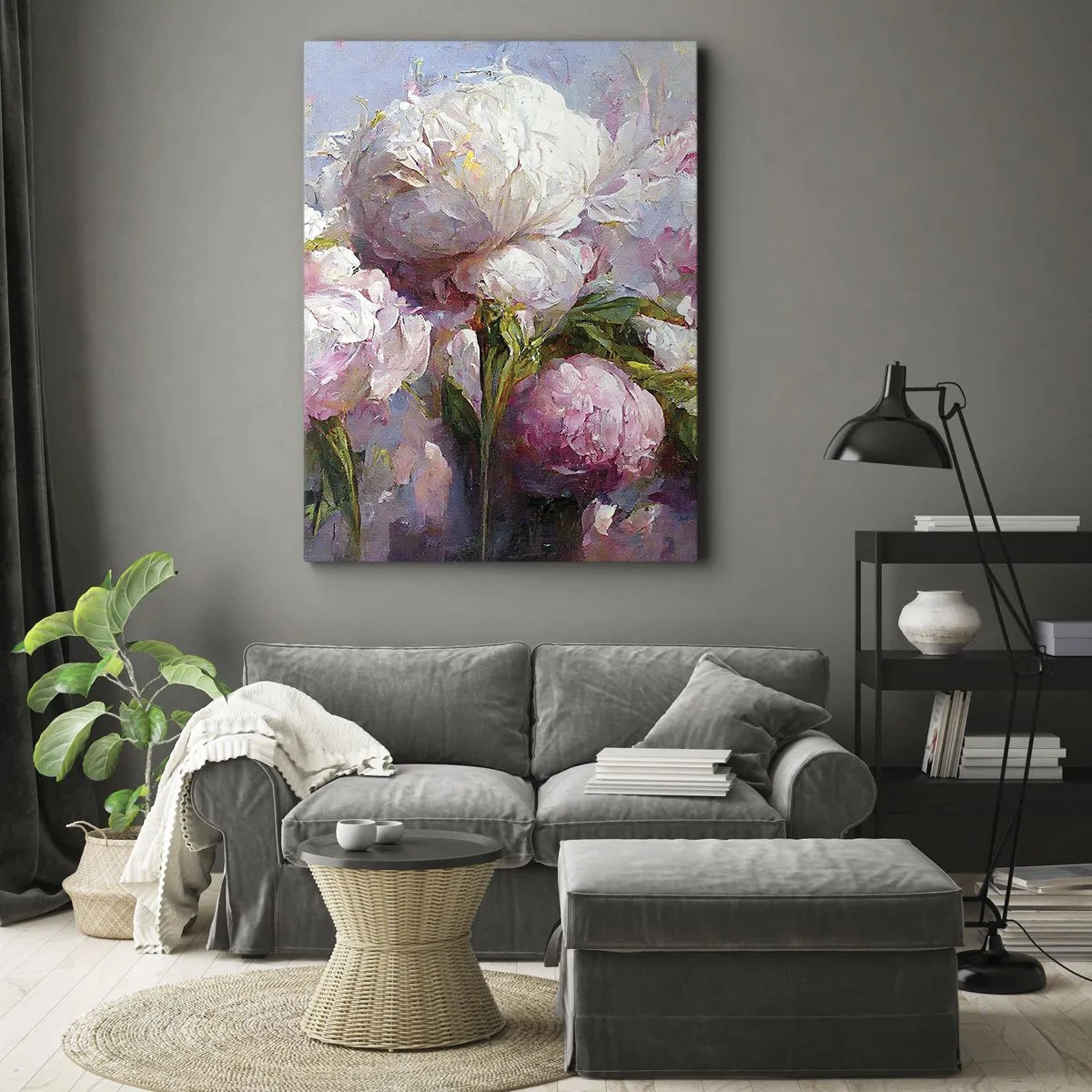 Impression sur toile - Image sur toile - Fleurs de pivoine romantiques aux couleurs pastel - 70x100cm - Un bouquet plein de vie - Décoration murale moderne pour le salon et la chambre ARTTOR