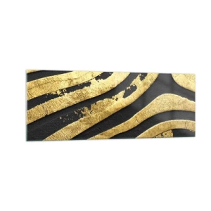 Impression sur verre - Image sur verre - Vagues abstraites dorées sur fond noir - 140x50cm - Tout coule - Décoration murale moderne pour le salon et la chambre ARTTOR