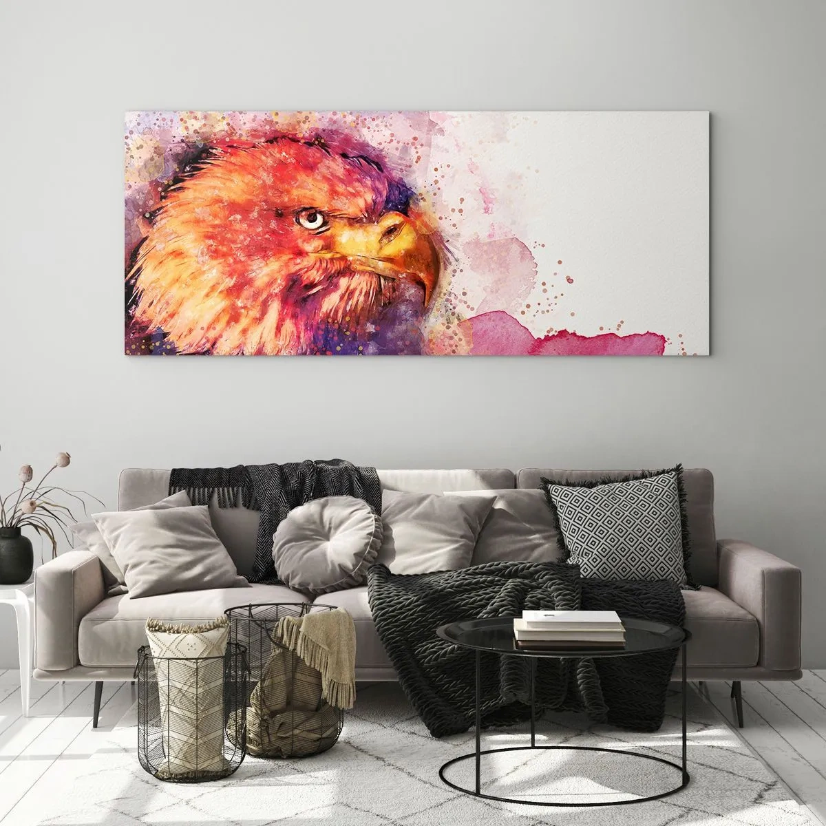 Impression sur verre - Image sur verre - Portrait d'un aigle aux couleurs aquarelles artistiques - 120x50cm - Tu ne veux pas savoir à quoi je pense - Décoration murale moderne pour le salon et la chambre ARTTOR