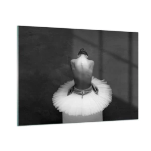Impression sur verre - Image sur verre - Une ballerine assise dans une jupe en tulle contre une ombre - 100x70cm - C'est justement en train de fleurir - Décoration murale moderne pour le salon et la chambre ARTTOR