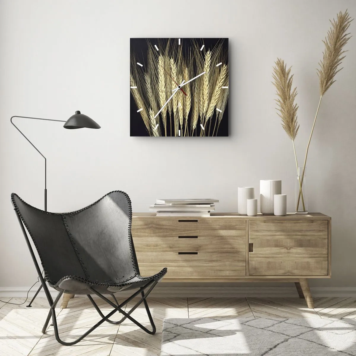 Horloge murale - Pendule murale - Épis de blé sur fond noir dans un style rustique - 30x30cm - Magie rustique - Décoration murale moderne pour le salon et la chambre ARTTOR