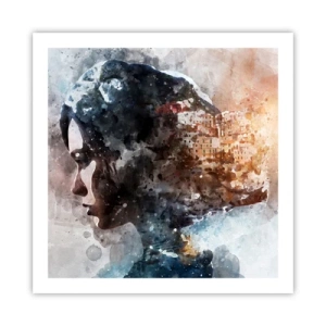 Affiche - Poster - L'histoire d'une fille avec une ville en arrière-plan - 60x60 cm