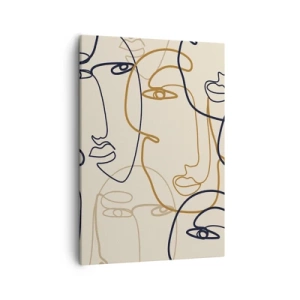 Impression sur toile - Image sur toile - Visages minimalistes au trait sur fond clair - 50x70cm - Portrait multiplié - Décoration murale moderne pour le salon et la chambre ARTTOR
