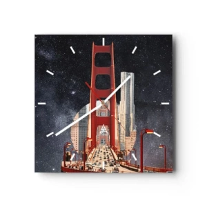 Horloge murale - Pendule murale - Le Golden Gate Bridge avec la ville en arrière-plan contre un ciel étoilé - 30x30cm - Toujours au centre - Décoration murale moderne pour le salon et la chambre ARTTOR